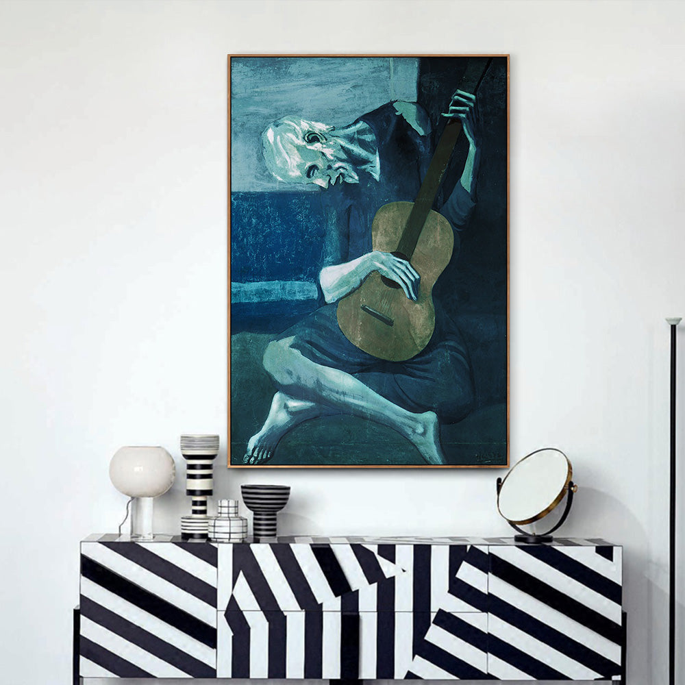 INVIN ART Framed Canvas Giclee Print Art The Old Guitarist by Pablo Picasso Wall Art Living Room Home Office Decorations