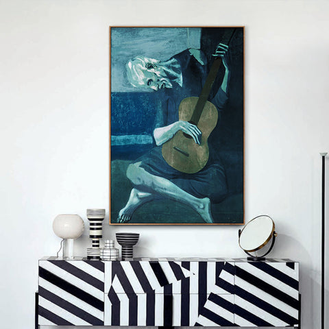 INVIN ART Framed Canvas Giclee Print Art The Old Guitarist by Pablo Picasso Wall Art Living Room Home Office Decorations