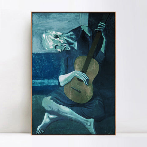 INVIN ART Framed Canvas Giclee Print Art The Old Guitarist by Pablo Picasso Wall Art Living Room Home Office Decorations