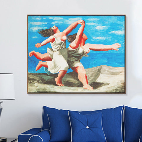 INVIN ART Framed Canvas Giclee Print Art Two Women Running on the Beach (The race),1922 by Pablo Picasso Wall Art Living Room Home Office Decorations