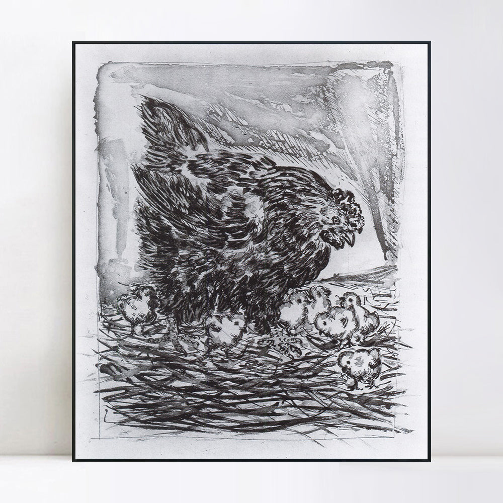 INVIN ART Framed Canvas Giclee Print Art Hen with chicks 1941 by Pablo Picasso Wall Art Living Room Home Office Decorations