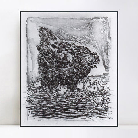 INVIN ART Framed Canvas Giclee Print Art Hen with chicks 1941 by Pablo Picasso Wall Art Living Room Home Office Decorations