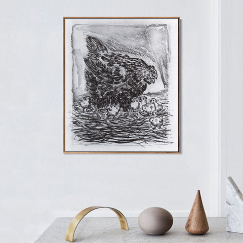 INVIN ART Framed Canvas Giclee Print Art Hen with chicks 1941 by Pablo Picasso Wall Art Living Room Home Office Decorations