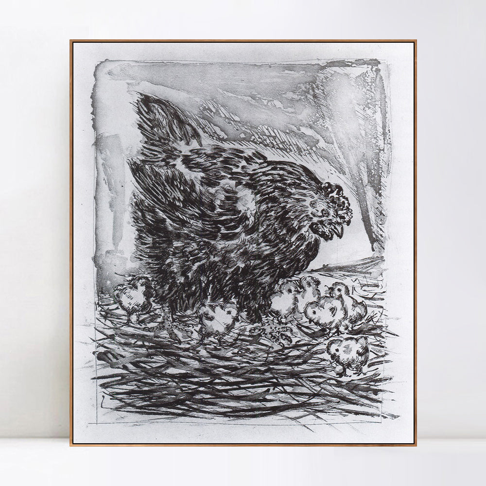 INVIN ART Framed Canvas Giclee Print Art Hen with chicks 1941 by Pablo Picasso Wall Art Living Room Home Office Decorations