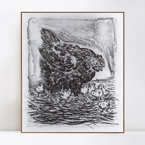 INVIN ART Framed Canvas Giclee Print Art Hen with chicks 1941 by Pablo Picasso Wall Art Living Room Home Office Decorations