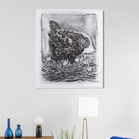 INVIN ART Framed Canvas Giclee Print Art Hen with chicks 1941 by Pablo Picasso Wall Art Living Room Home Office Decorations