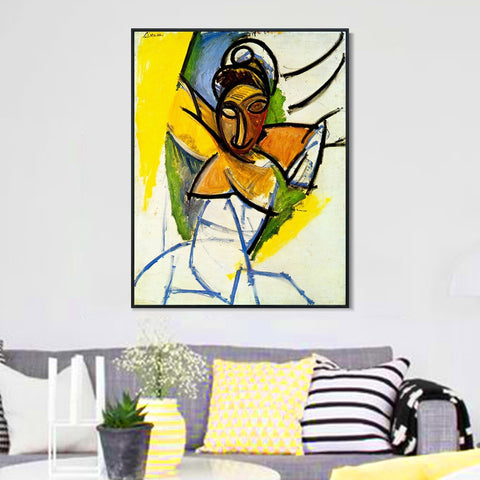 INVIN ART Framed Canvas Giclee Print Art 1907 Demoiselle d'Aviny by Pablo Picasso Wall Art Living Room Home Office Decorations