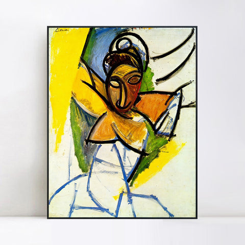 INVIN ART Framed Canvas Giclee Print Art 1907 Demoiselle d'Aviny by Pablo Picasso Wall Art Living Room Home Office Decorations