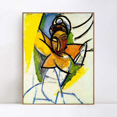 INVIN ART Framed Canvas Giclee Print Art 1907 Demoiselle d'Aviny by Pablo Picasso Wall Art Living Room Home Office Decorations