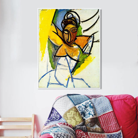 INVIN ART Framed Canvas Giclee Print Art 1907 Demoiselle d'Aviny by Pablo Picasso Wall Art Living Room Home Office Decorations