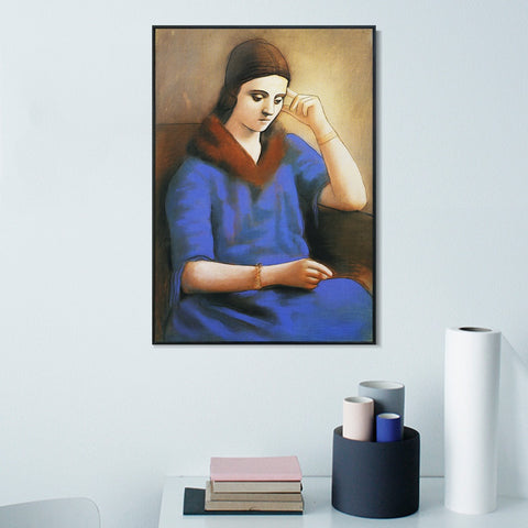 INVIN ART Framed Canvas Giclee Print Art 1923 Olga pensive by Pablo Picasso Wall Art Living Room Home Office Decorations