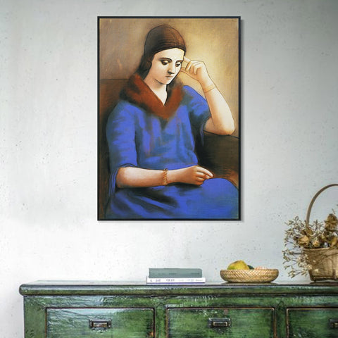 INVIN ART Framed Canvas Giclee Print Art 1923 Olga pensive by Pablo Picasso Wall Art Living Room Home Office Decorations