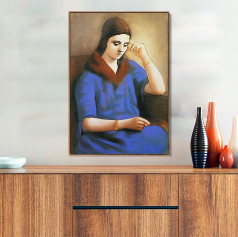INVIN ART Framed Canvas Giclee Print Art 1923 Olga pensive by Pablo Picasso Wall Art Living Room Home Office Decorations
