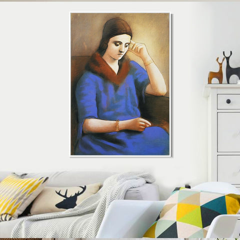 INVIN ART Framed Canvas Giclee Print Art 1923 Olga pensive by Pablo Picasso Wall Art Living Room Home Office Decorations