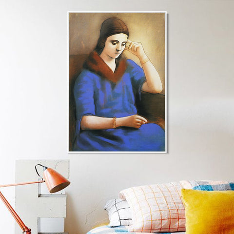 INVIN ART Framed Canvas Giclee Print Art 1923 Olga pensive by Pablo Picasso Wall Art Living Room Home Office Decorations
