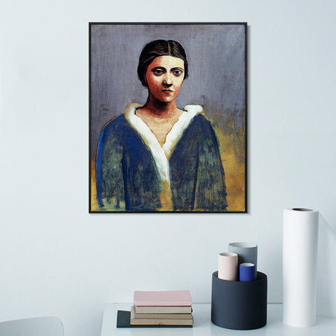 INVIN ART Framed Canvas Giclee Print Art 1923 Portrait de femme au col d'hermine (Olga) by Pablo Picasso Wall Art Living Room Home Office Decorations