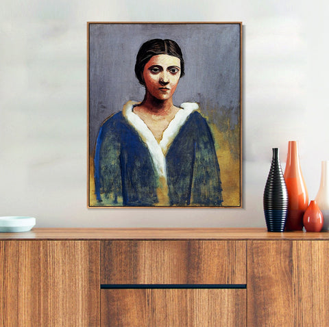 INVIN ART Framed Canvas Giclee Print Art 1923 Portrait de femme au col d'hermine (Olga) by Pablo Picasso Wall Art Living Room Home Office Decorations