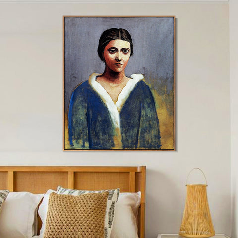 INVIN ART Framed Canvas Giclee Print Art 1923 Portrait de femme au col d'hermine (Olga) by Pablo Picasso Wall Art Living Room Home Office Decorations