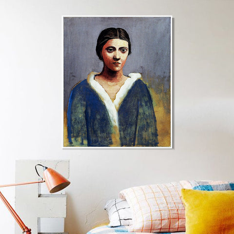 INVIN ART Framed Canvas Giclee Print Art 1923 Portrait de femme au col d'hermine (Olga) by Pablo Picasso Wall Art Living Room Home Office Decorations