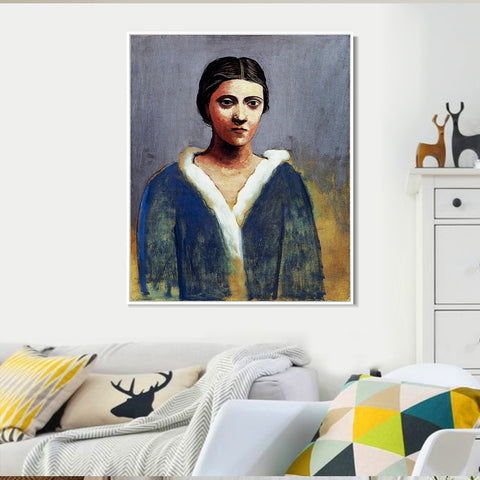 INVIN ART Framed Canvas Giclee Print Art 1923 Portrait de femme au col d'hermine (Olga) by Pablo Picasso Wall Art Living Room Home Office Decorations