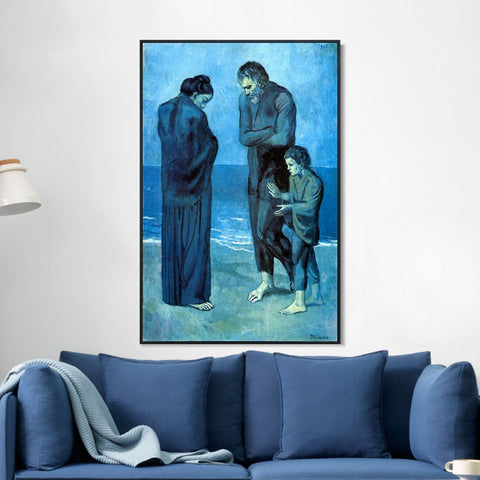 INVIN ART Framed Canvas Giclee Print Art 1903 Des pauvres au bord de la mer by Pablo Picasso Wall Art Living Room Home Office Decorations