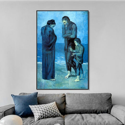 INVIN ART Framed Canvas Giclee Print Art 1903 Des pauvres au bord de la mer by Pablo Picasso Wall Art Living Room Home Office Decorations