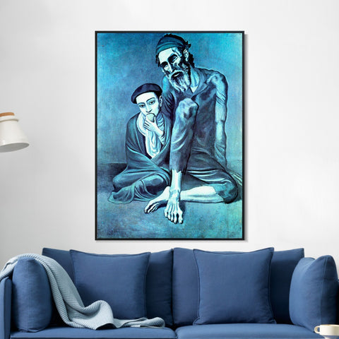 INVIN ART Framed Canvas Giclee Print Art 1903 Le vieux juif (Le vieillard) by Pablo Picasso Wall Art Living Room Home Office Decorations