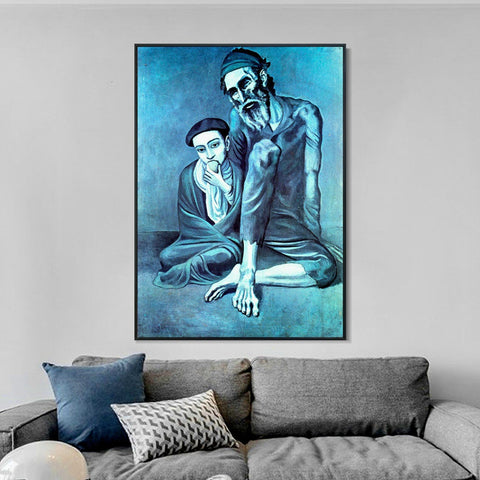 INVIN ART Framed Canvas Giclee Print Art 1903 Le vieux juif (Le vieillard) by Pablo Picasso Wall Art Living Room Home Office Decorations