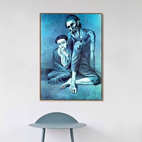 INVIN ART Framed Canvas Giclee Print Art 1903 Le vieux juif (Le vieillard) by Pablo Picasso Wall Art Living Room Home Office Decorations