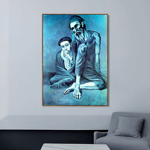 INVIN ART Framed Canvas Giclee Print Art 1903 Le vieux juif (Le vieillard) by Pablo Picasso Wall Art Living Room Home Office Decorations