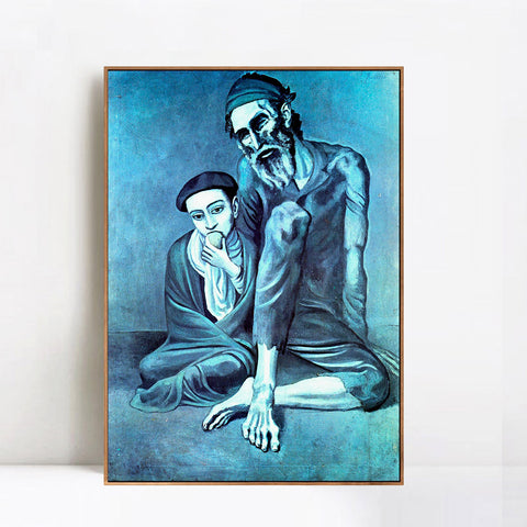 INVIN ART Framed Canvas Giclee Print Art 1903 Le vieux juif (Le vieillard) by Pablo Picasso Wall Art Living Room Home Office Decorations