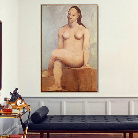 INVIN ART Framed Canvas Giclee Print Art 1906 femme nue sur la place de pierre by Pablo Picasso Wall Art Living Room Home Office Decorations