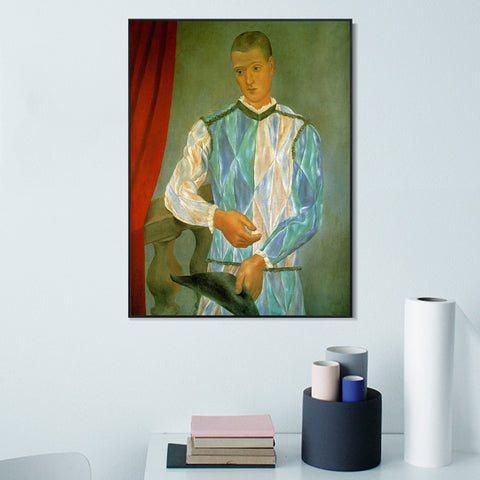 INVIN ART Framed Canvas Giclee Print Art 1917 L'arlequin de Barcelone by Pablo Picasso Wall Art Living Room Home Office Decorations