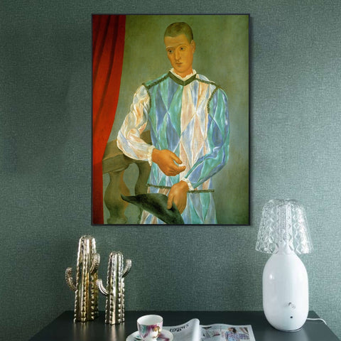 INVIN ART Framed Canvas Giclee Print Art 1917 L'arlequin de Barcelone by Pablo Picasso Wall Art Living Room Home Office Decorations