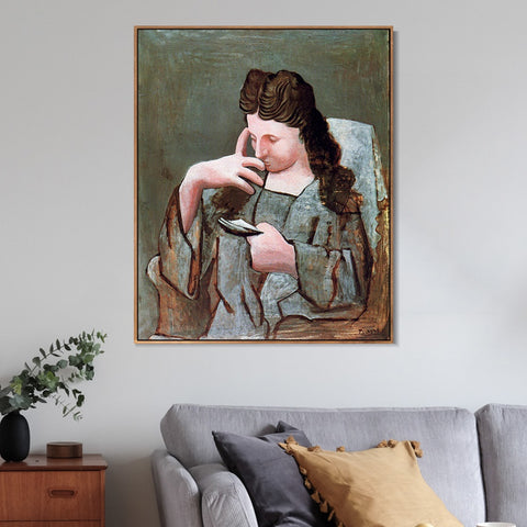 INVIN ART Framed Canvas Giclee Print Art 1920 Olga lisant assise dans un fauteuil by Pablo Picasso Wall Art Living Room Home Office Decorations