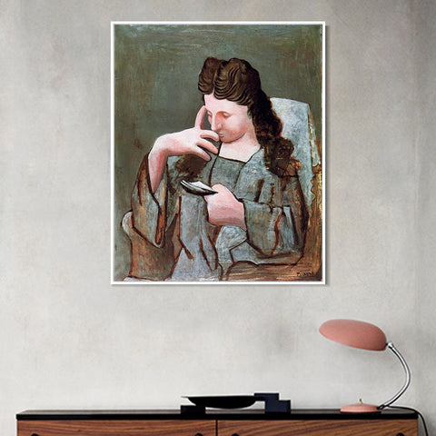 INVIN ART Framed Canvas Giclee Print Art 1920 Olga lisant assise dans un fauteuil by Pablo Picasso Wall Art Living Room Home Office Decorations