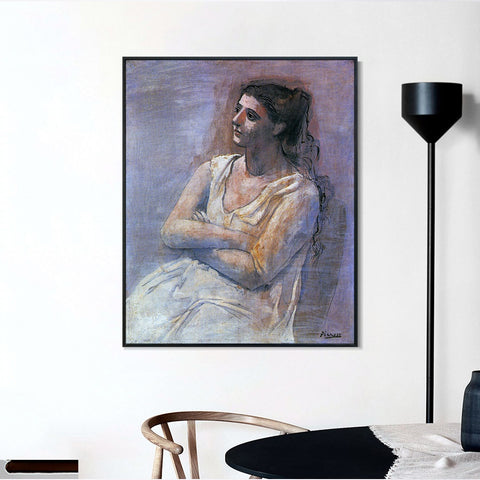 INVIN ART Framed Canvas Giclee Print Art 1923 Seated woman with her arms folded (Sarah Murphy) by Pablo Picasso Wall Art Living Room Home Office Decorations