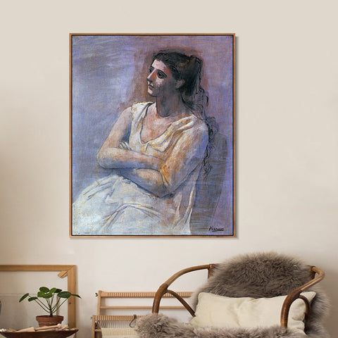 INVIN ART Framed Canvas Giclee Print Art 1923 Seated woman with her arms folded (Sarah Murphy) by Pablo Picasso Wall Art Living Room Home Office Decorations
