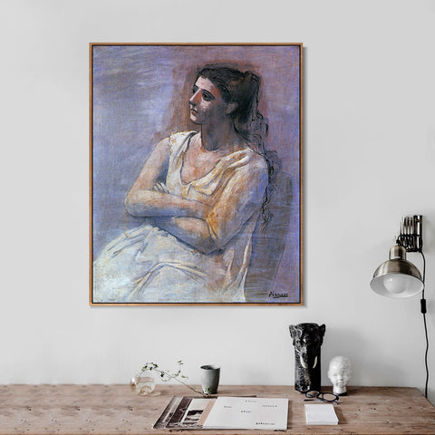INVIN ART Framed Canvas Giclee Print Art 1923 Seated woman with her arms folded (Sarah Murphy) by Pablo Picasso Wall Art Living Room Home Office Decorations