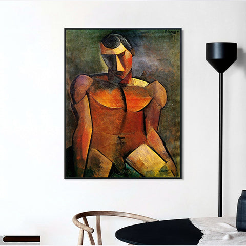 INVIN ART Framed Canvas Giclee Print Art 1908 Homme nu assis by Pablo Picasso Wall Art Living Room Home Office Decorations