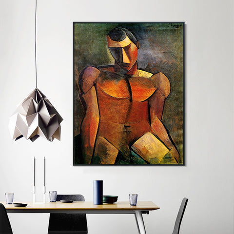 INVIN ART Framed Canvas Giclee Print Art 1908 Homme nu assis by Pablo Picasso Wall Art Living Room Home Office Decorations