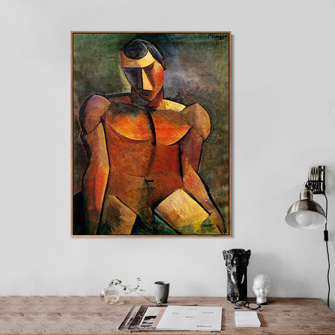 INVIN ART Framed Canvas Giclee Print Art 1908 Homme nu assis by Pablo Picasso Wall Art Living Room Home Office Decorations