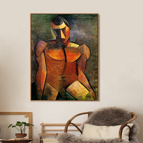 INVIN ART Framed Canvas Giclee Print Art 1908 Homme nu assis by Pablo Picasso Wall Art Living Room Home Office Decorations