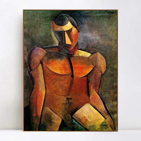 INVIN ART Framed Canvas Giclee Print Art 1908 Homme nu assis by Pablo Picasso Wall Art Living Room Home Office Decorations