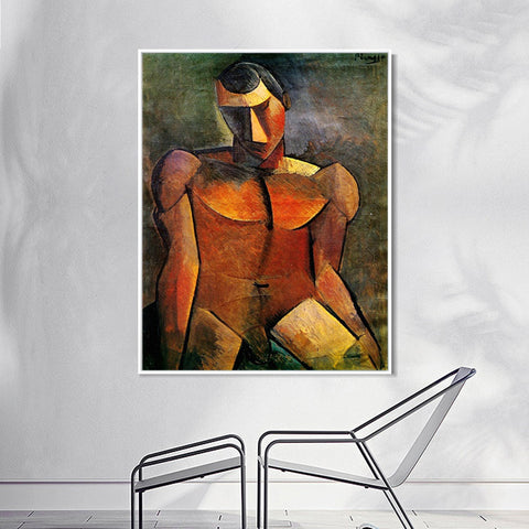 INVIN ART Framed Canvas Giclee Print Art 1908 Homme nu assis by Pablo Picasso Wall Art Living Room Home Office Decorations