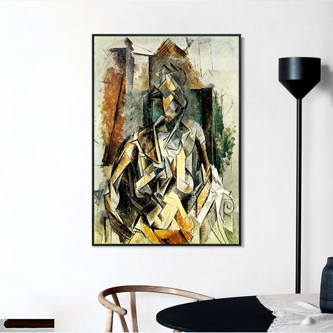 INVIN ART Framed Canvas Giclee Print Art 1909 Femme assise dans un fauteuil en mangeant des fleurs by Pablo Picasso Wall Art Living Room Home Office Decorations