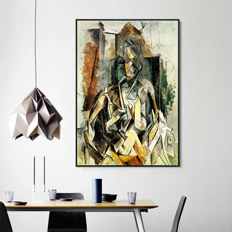 INVIN ART Framed Canvas Giclee Print Art 1909 Femme assise dans un fauteuil en mangeant des fleurs by Pablo Picasso Wall Art Living Room Home Office Decorations