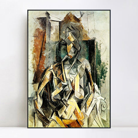 INVIN ART Framed Canvas Giclee Print Art 1909 Femme assise dans un fauteuil en mangeant des fleurs by Pablo Picasso Wall Art Living Room Home Office Decorations