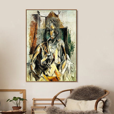 INVIN ART Framed Canvas Giclee Print Art 1909 Femme assise dans un fauteuil en mangeant des fleurs by Pablo Picasso Wall Art Living Room Home Office Decorations