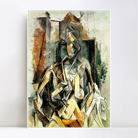 INVIN ART Framed Canvas Giclee Print Art 1909 Femme assise dans un fauteuil en mangeant des fleurs by Pablo Picasso Wall Art Living Room Home Office Decorations